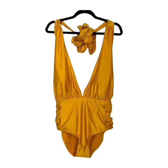 Nicole Miller Women's Swimsuit Size XL Yellow Convertible One Piece Side Ruching - Picture 2 of 11